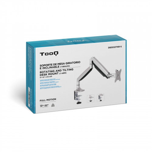 Tooq DB3032TNR-S Soporte de Monitor de 13 a 32 Pulgadas con Pistón de Gas, Plata