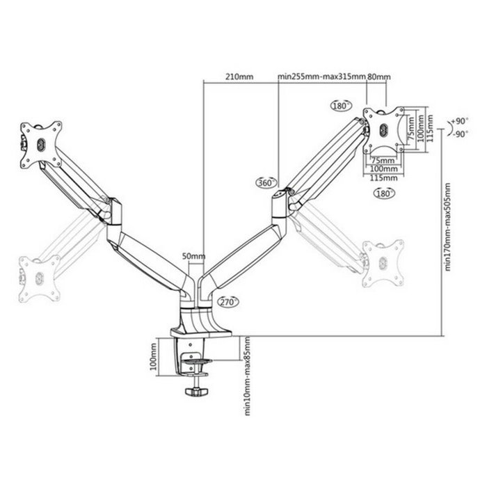 Tooq Soporte de Mesa para 2 Monitores 13''-32'' Plata con Pistón de Gas