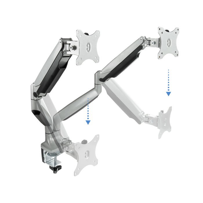 Tooq Soporte de Mesa para 2 Monitores 13''-32'' Plata con Pistón de Gas