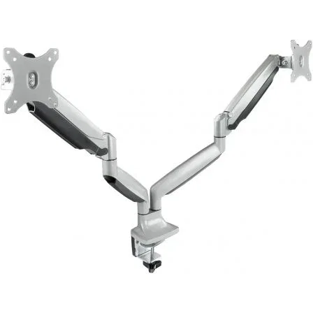 TooQ DB3132TNR-S Soporte de Mesa para 2 Monitores Giratorio Inclinable Pistón Gas Regulable hasta 9kg Pantallas 13-32" VESA 75x75/100x100