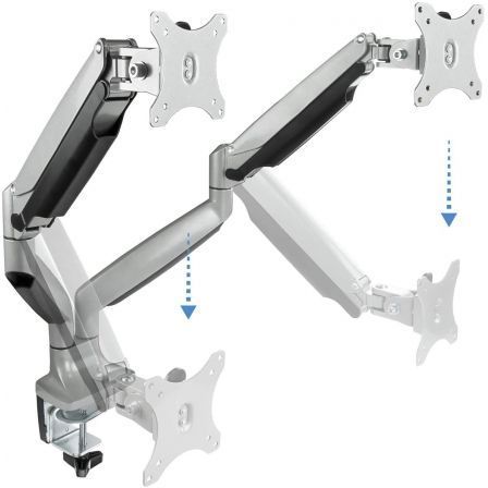TooQ DB3132TNR-S Soporte de Mesa para 2 Monitores Giratorio Inclinable Pistón Gas Regulable hasta 9kg Pantallas 13-32" VESA 75x75/100x100