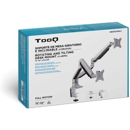 TooQ DB3132TNR-S Soporte de Mesa para 2 Monitores Giratorio Inclinable Pistón Gas Regulable hasta 9kg Pantallas 13-32" VESA 75x75/100x100