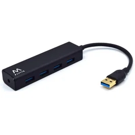 Ewent EW1136 Hub USB 4 Puertos (USB 3.2 Gen 1 / 3.1 Gen 1 Tipo-A), Compatible con USB 1.1 y 2.0, Velocidad 480 Mbps, Cable 0.15 m, Color Negro