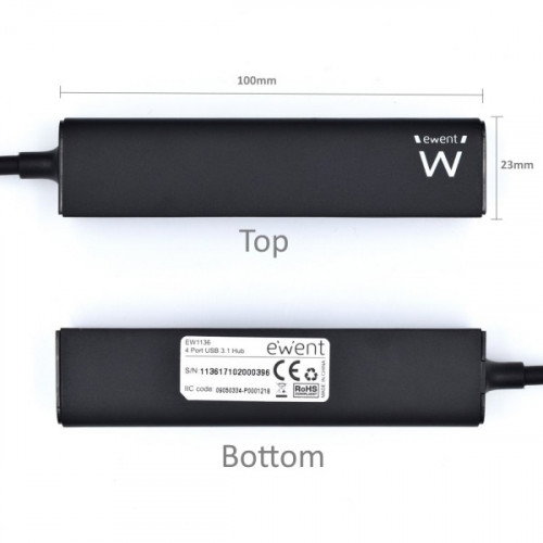 Ewent EW1136 Hub 4 Puertos USB 3.1 Gen1 Negro