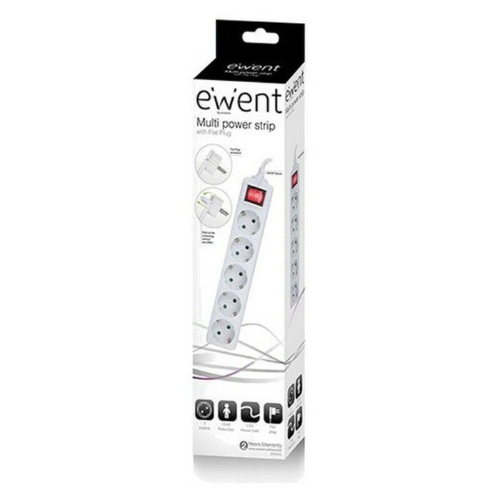 Ewent Regleta EW3955 de 5 Tomas con Interruptor, Blanco, 1,5 m