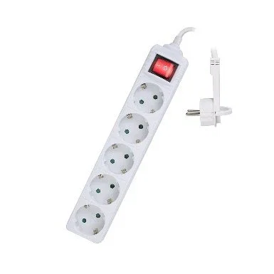 Ewent EW3955 Regleta de 5 Tomas con Interruptor, 1.5 m, Enchufe Tipo F (Schuko), Interior, Color Blanco