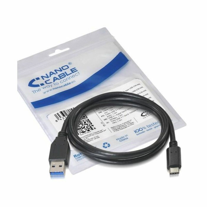 NANO CABLE Cable USB 3.1 Gen 2 USB-C a USB-A 1m Negro NANO CABLE Cable USB 3.1 Gen 2 USB-C a USB-A 1m Negro