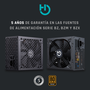 HIDITEC BZ-650 Fuente de Alimentación 650W 80 Plus Bronze ATX - Ventilador 140mm FDB Silencioso, Cables Planos, 4x PCIe 6+2, 20+4 pin, No Modular, Negro