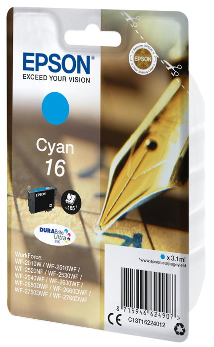 Epson Cartucho de Tinta DURABrite Ultra Cian 16 C13T16224012 Epson Cartucho de Tinta DURABrite Ultra Cian 16 C13T16224012