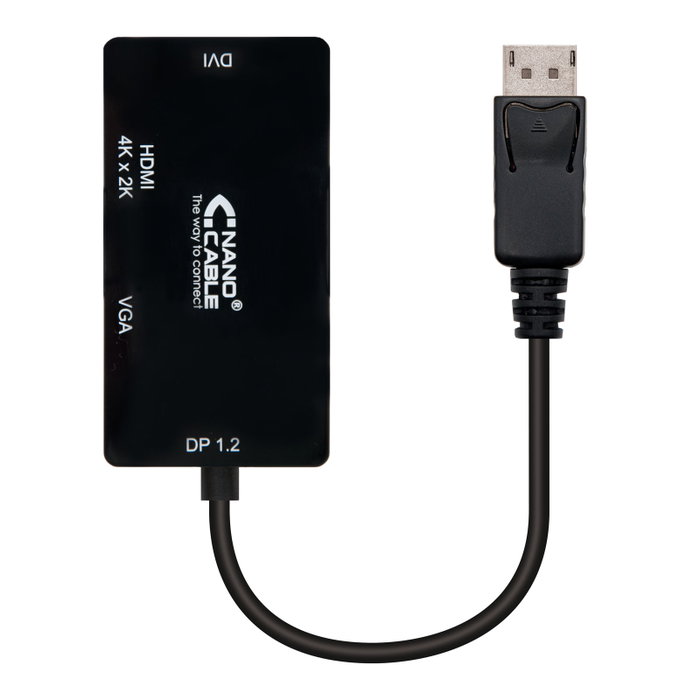 Nanocable Conversor Displayport a VGA/DVI/HDMI 3 en 1, 4K, Negro