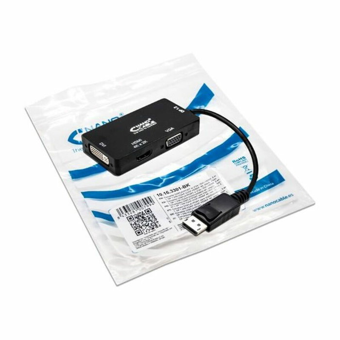 Nanocable Conversor Displayport a VGA/DVI/HDMI 3 en 1, 4K, Negro