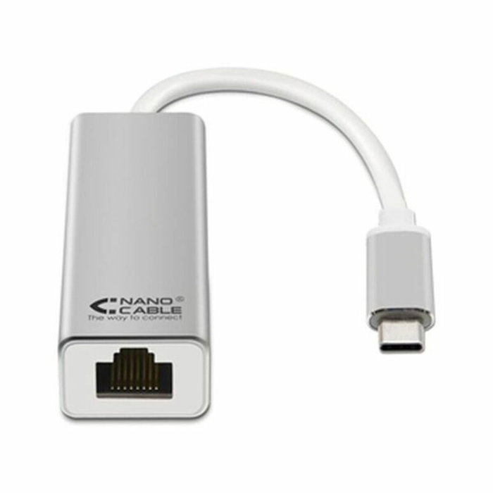 Nanocable Conversor USB-C a Ethernet Gigabit 10/100/1000 Mbps Plata 15cm