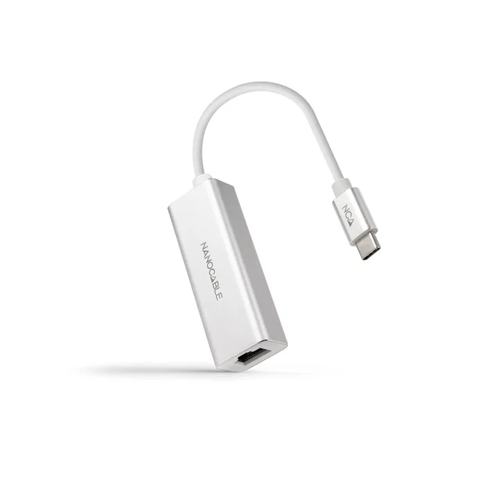 Nanocable 10.03.0402 Adaptador USB-C a Ethernet Gigabit RJ45, 10/100/1000 Mbps, Chipset RTL8153, Plug & Play para Windows, Mac, Linux, Cable de 15 cm en Aluminio Plata