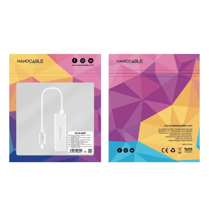 Nanocable 10.03.0402 Adaptador USB-C a Ethernet Gigabit RJ45, 10/100/1000 Mbps, Chipset RTL8153, Plug & Play para Windows, Mac, Linux, Cable de 15 cm en Aluminio Plata