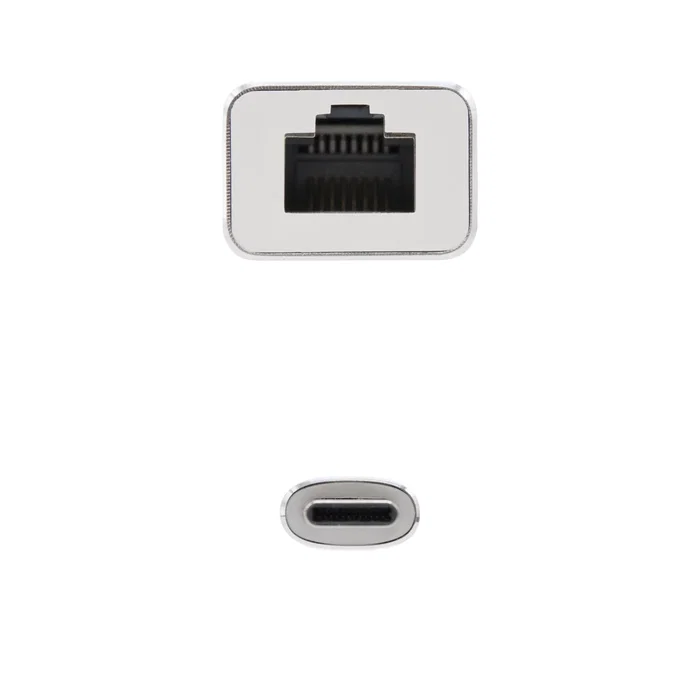 Nanocable 10.03.0402 Adaptador USB-C a Ethernet Gigabit RJ45, 10/100/1000 Mbps, Chipset RTL8153, Plug & Play para Windows, Mac, Linux, Cable de 15 cm en Aluminio Plata