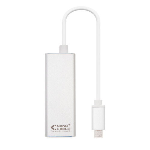 Nanocable Conversor USB-C a Ethernet Gigabit 10/100/1000 Mbps Plata 15cm