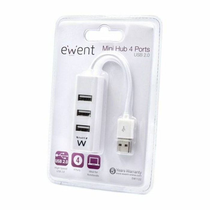 EWENT Mini-Hub EW1122 de 4 Puertos USB 2.0 Blanco EWENT Mini-Hub EW1122 de 4 Puertos USB 2.0 Blanco
