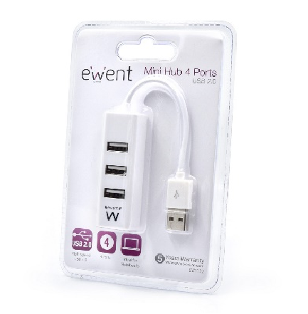 EWENT Mini-Hub EW1122 de 4 Puertos USB 2.0 Blanco EWENT Mini-Hub EW1122 de 4 Puertos USB 2.0 Blanco