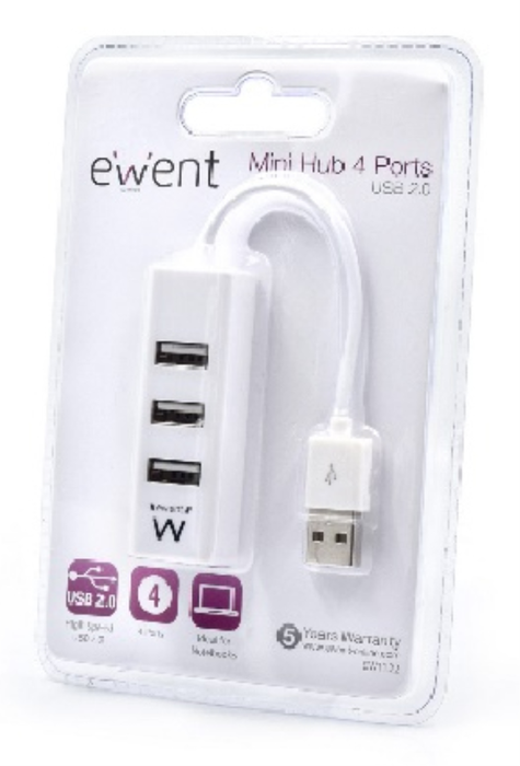 EWENT Mini-Hub EW1122 de 4 Puertos USB 2.0 Blanco EWENT Mini-Hub EW1122 de 4 Puertos USB 2.0 Blanco