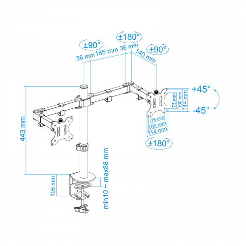 Tooq Soporte de Mesa para 2 Pantallas 13-32 pulgadas DB1232TN-B Negro