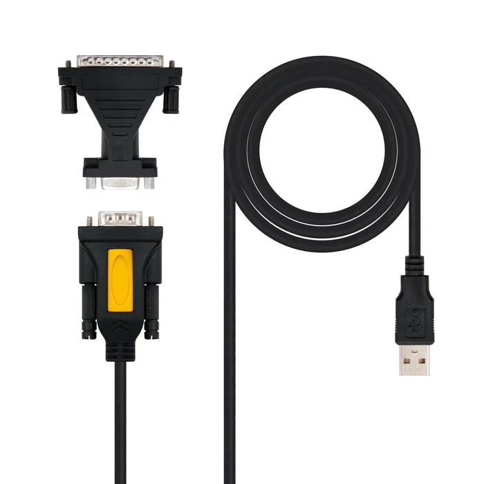 Nanocable 10.03.0002 Cable Conversor USB a Serie RS232 DB9 DB25 para Impresoras, 1.8 m, Negro, Incluye Adaptador y CD