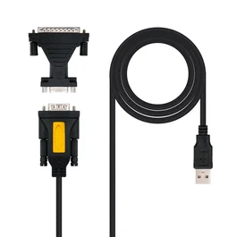 Nanocable 10.03.0002 Cable Conversor USB a Serie RS232 DB9 DB25 para Impresoras, 1.8 m, Negro, Incluye Adaptador y CD