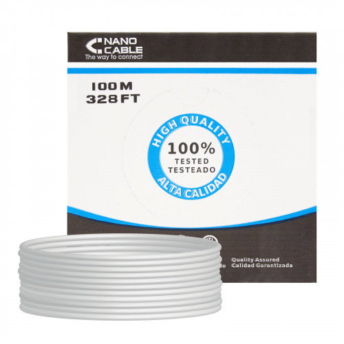 Nanocable Bobina de Cable de Red CAT.6 UTP AWG24 Rígido, 100m, Gris