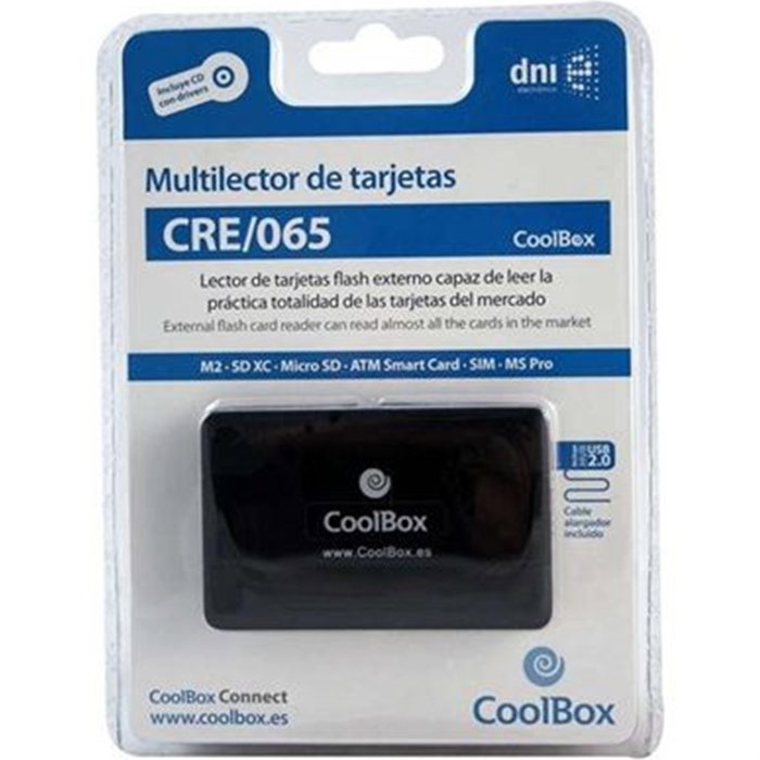 Coolbox Lector de Tarjetas Externo CRE-065 para DNIe y SIM con Hub USB 2.0 de 3 Puertos