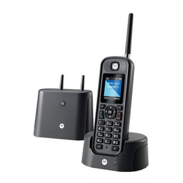 Motorola O201 Teléfono Fijo Inalámbrico DECT Negro, Largo Alcance 1000m Exterior, Resistente al Agua IP67, con Contestador, Modelo E52000X60T1GEF03