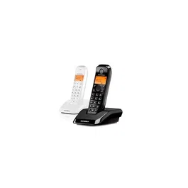 Motorola S12 Duo 107S1202WHITEBLACK - Teléfono DECT inalámbrico con 2 terminales, pantalla retroiluminada LCD, identificador de llamadas, manos libres - Color blanco y negro