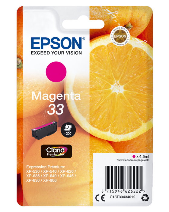 Epson Cartucho de Tinta Magenta T334340 Claria Premium Ink No. 33, 4.5 ml Epson Cartucho de Tinta Magenta T334340 Claria Premium Ink No. 33, 4.5 ml