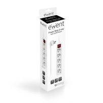 Ewent EW3916 Regleta de Sobremesa con 5 Tomas Schuko 16A, Interruptor con Luz y Protección para Niños, Cable 1.5m