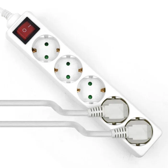 Ewent Regleta EW3916, 5 Tomas Shuko (Tipo F), Interruptor ON/OFF, Cable 1.5m, Blanco, Interior, 16A (3680W), Protección para Menores