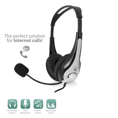 Ewent EW3562 Auriculares de Diadema con Micrófono Negro y Plata Ewent EW3562 Auriculares de Diadema con Micrófono Negro y Plata