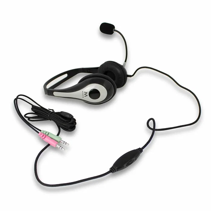 Ewent EW3562 Auriculares Diadema con Micrófono Boom, Circumaural, Cable 2m, para Llamadas/Música, Color Negro y Plata