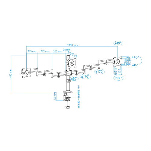 TOOQ DB1327TN-B Soporte para 3 Monitores de 13-27 pulgadas TOOQ DB1327TN-B Soporte para 3 Monitores de 13-27 pulgadas
