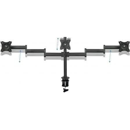 TooQ Soporte de Mesa para 3 Monitores DB1327TN-B | Giratorio, Inclinable | Pantallas 13'-27' | Hasta 8kg por Brazo