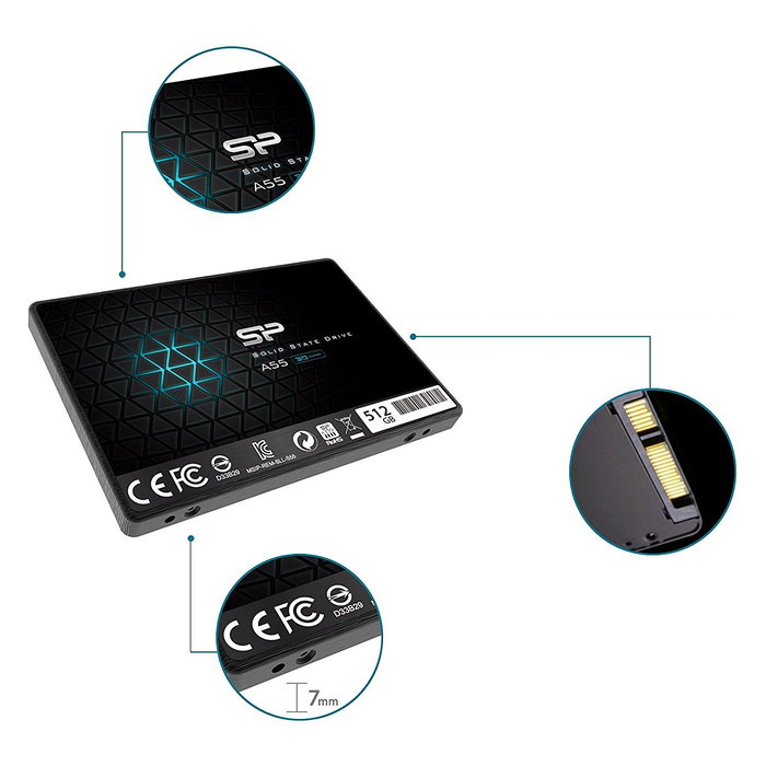 Silicon Power Ace A55 SSD Interno 512 GB 2.5" SATA III, 560 MB/s Lectura, 530 MB/s Escritura, NAND 3D TLC, para Portátil