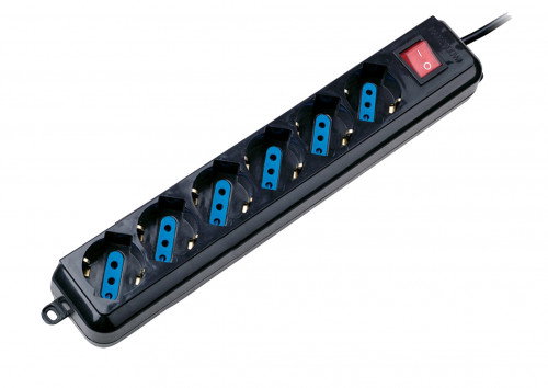 Ewent EM3925 Regleta de 6 Tomas con Protección, 1,5 m, Negro
