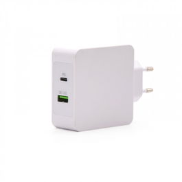 TooQ TQWC-2SC03WT Cargador de Pared Doble Puerto USB-C PD + USB A QC3.0, 48W Blanco