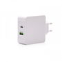 TooQ TQWC-2SC03WT Cargador de Pared Doble Puerto USB-C PD + USB A QC3.0, 48W Blanco