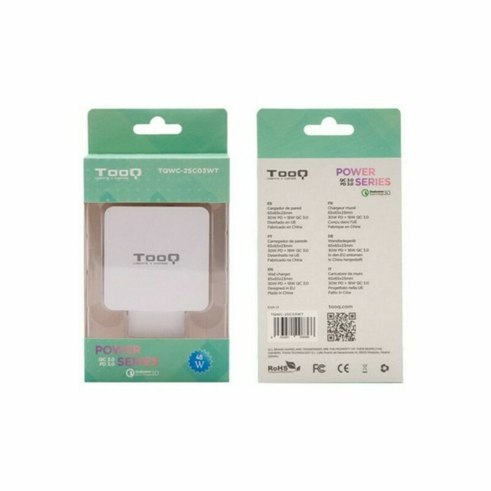 Tooq TQWC-2SC03WT Cargador de Pared 48W USB-C PD y USB-A QC3.0 Blanco Tooq TQWC-2SC03WT Cargador de Pared 48W USB-C PD y USB-A QC3.0 Blanco