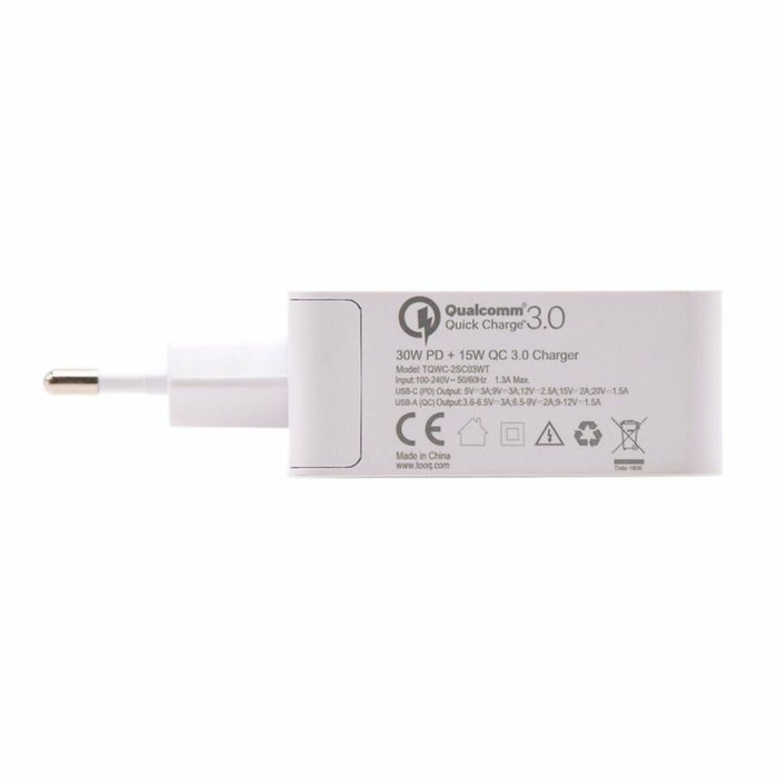 Tooq TQWC-2SC03WT Cargador de Pared 48W USB-C PD y USB-A QC3.0 Blanco Tooq TQWC-2SC03WT Cargador de Pared 48W USB-C PD y USB-A QC3.0 Blanco