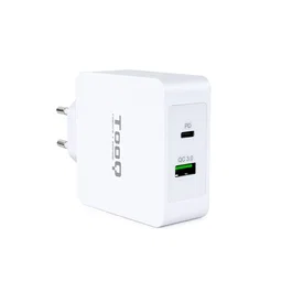 TooQ TQWC-2SC03WT Cargador de Pared USB-C PD 30W + USB-A QC 3.0 18W 48W Total, Carga Rápida para Móviles, Universal, Blanco