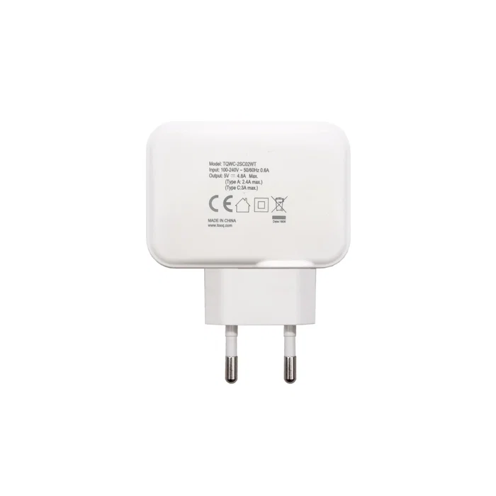 TooQ TQWC-2SC02WT Cargador de Pared USB 27W, 2 Puertos (USB-C + USB-A) - Blanco, Certificación CE