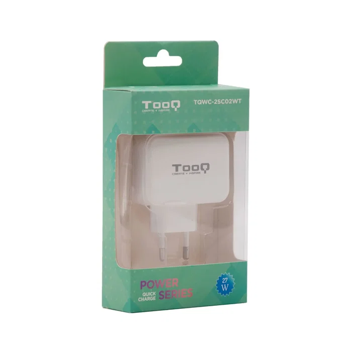 TooQ TQWC-2SC02WT Cargador de Pared USB 27W, 2 Puertos (USB-C + USB-A) - Blanco, Certificación CE