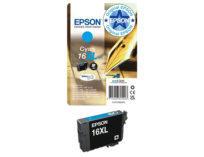 Epson Cartucho de Tinta 16XL Cian DURABrite Ultra T16324012 de Alta Capacidad