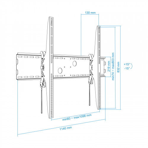 Tooq Soporte de Pared Fijo e Inclinable LP42130T-B para TV de 60-100 pulgadas hasta 130kg Tooq Soporte de Pared Fijo e Inclinable LP42130T-B para TV de 60-100 pulgadas hasta 130kg