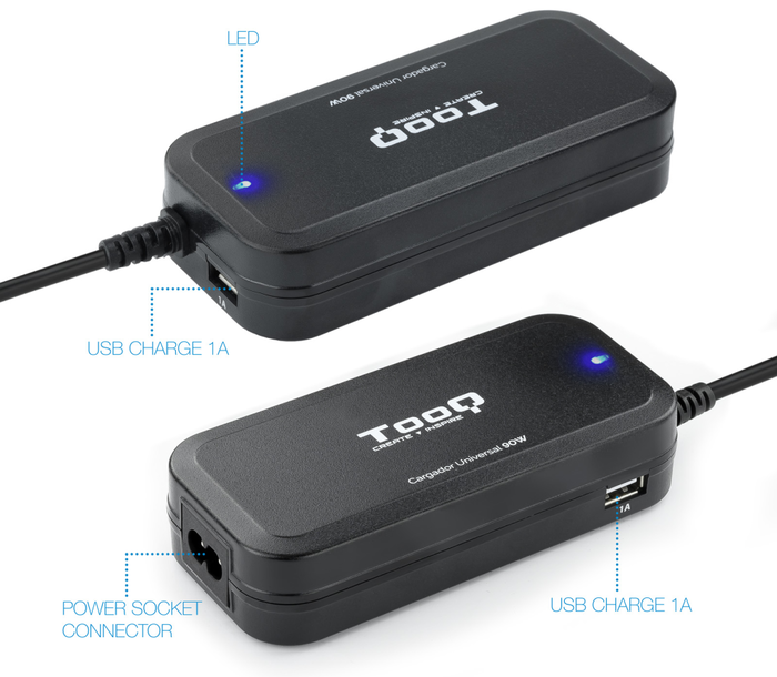 TooQ TQLC-90BS02AT Cargador Universal de 90W con 12 Conectores y 2 USB TooQ TQLC-90BS02AT Cargador Universal de 90W con 12 Conectores y 2 USB