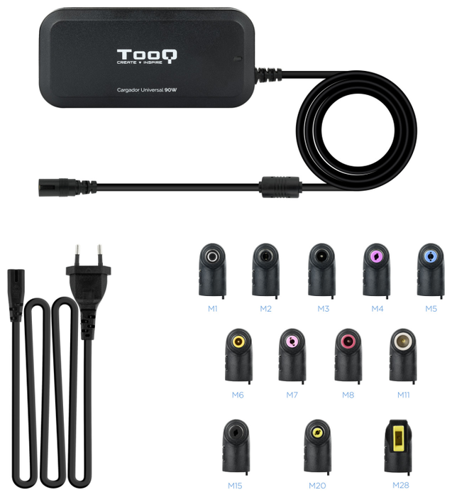 TooQ TQLC-90BS02AT Cargador Universal de 90W con 12 Conectores y 2 USB TooQ TQLC-90BS02AT Cargador Universal de 90W con 12 Conectores y 2 USB
